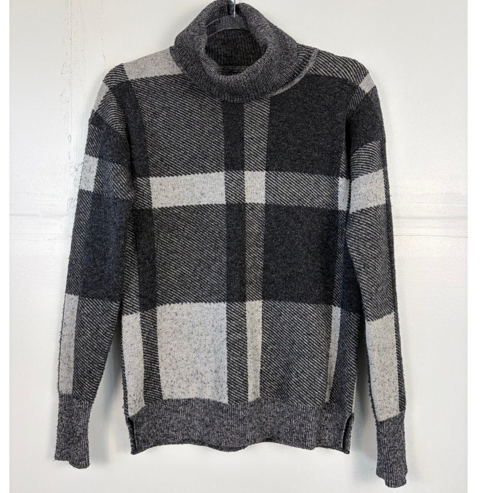 Banana Republic Womens XXS Grey Plaid Merino Wool Blend Turtleneck Sweater